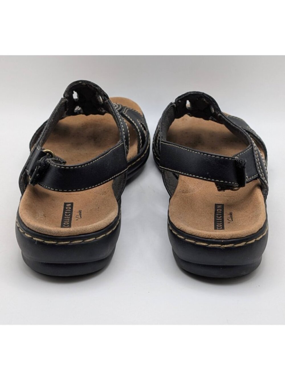 Clarks Leisa Vine Women's Sandals Black Leather Strappy Slingback Size 7.5 Wedge - Picture 5 of 6